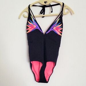 Black and Pink One Piece Swimsuit